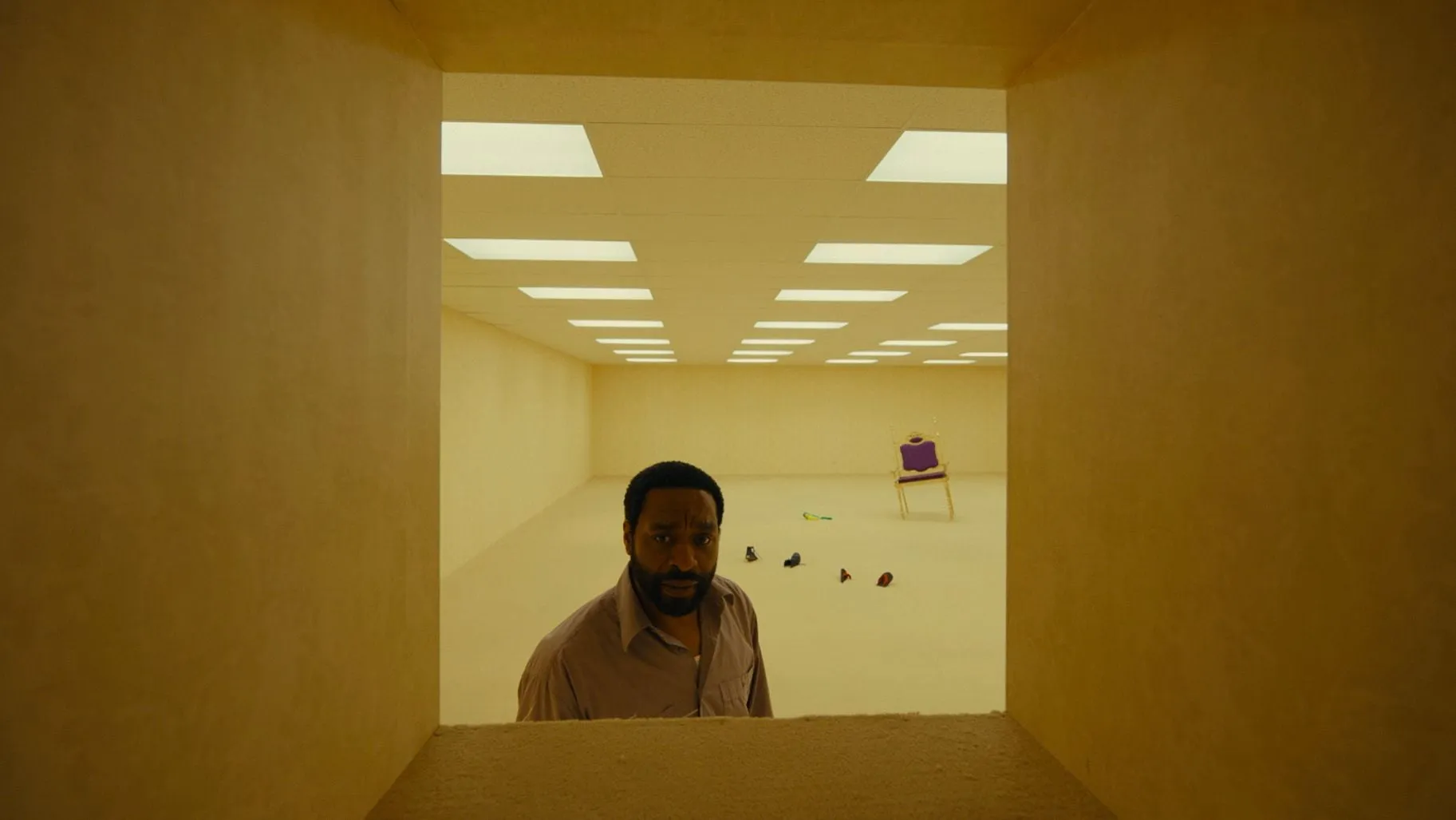 Backrooms film scene grab - wall portal